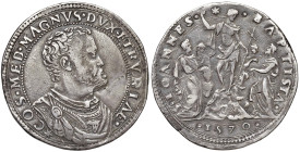 FIRENZE Cosimo I (1537-1574) Mezza piastra 1570 col titolo di granduca di Toscana - MIR 167/2 AG (g 15,99) RR Graffietti al bordo e nei campi, piccola...