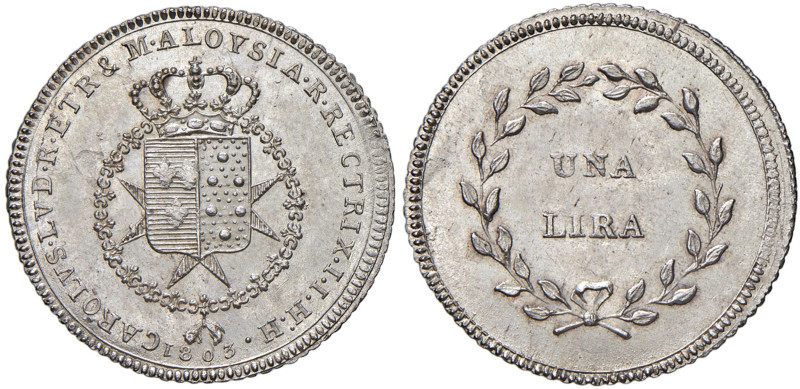 FIRENZE Carlo di Borbone e Maria Luigia (1803-1807) Lira 1803 - MIR 427 AG (g 3,...