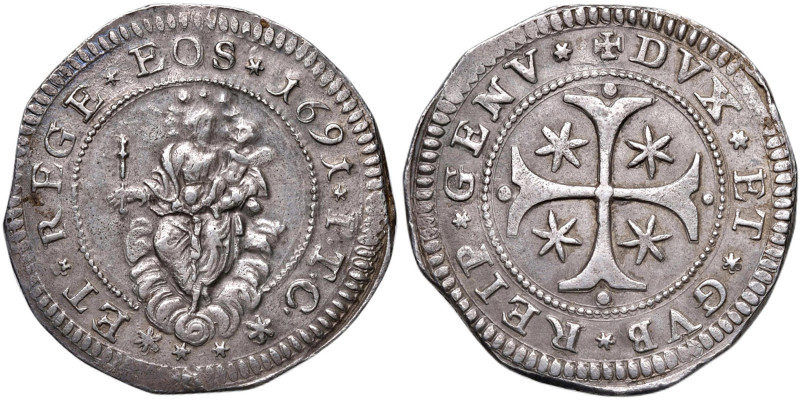 GENOVA Dogi Biennali (1528-1797) Mezzo scudo 1691 sigla I T C - MIR 297/41 AG (g...