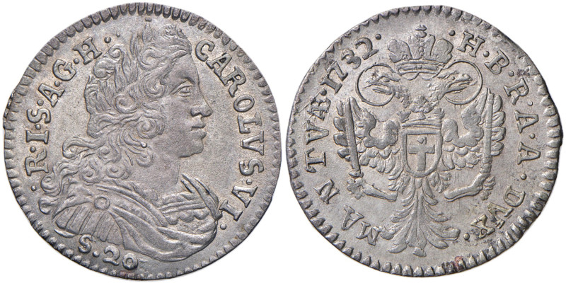 MANTOVA Carlo VI (1708-1740) 20 Soldi 1732 - MIR 752/2 MI (g 3,80) Di eccezional...