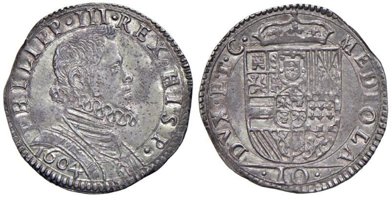 MILANO FIlippo IIi (1598-1621) Denaro da 10 soldi 1604 - MIR 345 AG (g 3,49) RR ...