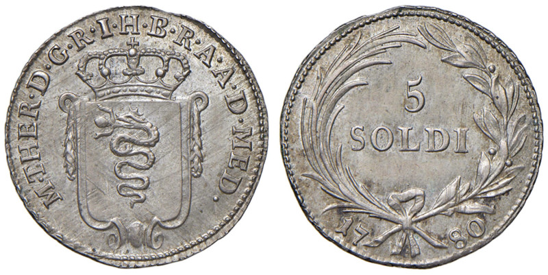 MILANO Maria Teresa (1740-1780) 5 Soldi 1780 - MIR 439/4 AG (g 1,53) RR
qFDC