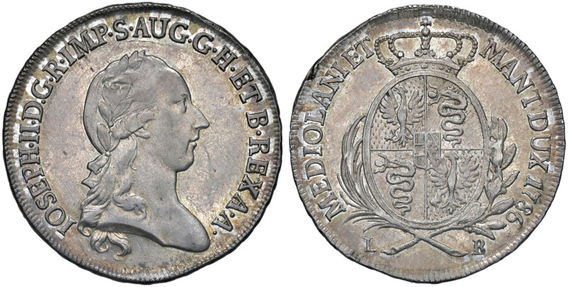 MILANO Giuseppe II (1780-1790) Mezzo scudo 1786 - MIR 447/6 AG (g 11,52) RRR Del...