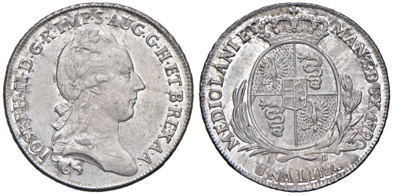 MILANO Giuseppe II (1780-1790) Lira 1790 - MIR 448/8 AG (g 6,27) R Fondi lucenti...