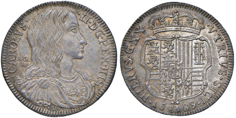 NAPOLI Carlo II (1674-1700) Tarì 1689 con HIS SICI - Nomisma 51 AG (g 5,07) R Be...