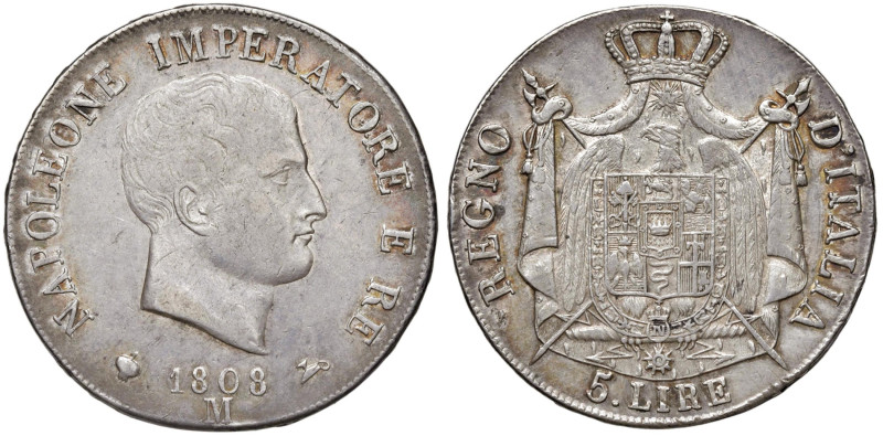 Napoleone (1804-1814) Milano - 5 Lire 1808 - Gig. 97 AG (g 24,89)
SPL