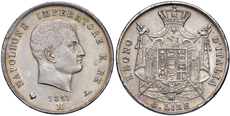 Napoleone (1804-1814) Milano - 5 Lire 1811 Il secondo 1 ribattuto su 0 - Gig. 10...