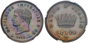 Napoleone (1804-1814) Milano - Soldo 1813 - Gig. 215 CU In slab NGC PF 64 BN 3808250-002. Conservazione eccezionale col metallo brillante
PF 64 BN