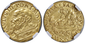 Paolo III (1534-1549) Doppio fiorino di camera - Munt. 2 AU (g 6,75) RRR In slab NGC MS 65+ 6472848-005. Conservazione eccezionale per questa moneta c...