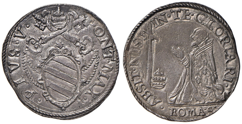 Pio V (1566-1572) Testone - Munt. 3 AG (g 9,13) RR Minime screpolature di conio ...