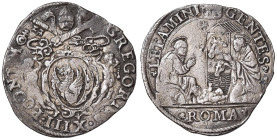 Gregorio XIII (1572-1585) Testone - Munt. 36 AG (g 9,48) RR Schiacciature ai bordi per probabile provenienza da montatura (come quasi tutti gli esempl...