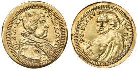 Clemente XI (1700-1721) Mezzo scudo d’oro A. XVII - Munt. 29; MIR 2255 AU (g 1,65)
qFDC/FDC