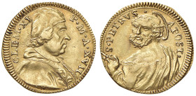 Clemente XI (1700-1721) Mezzo scudo d’oro A. XVII - Munt. 29; MIR 2255 AU (g 1,69) RR Esemplare di tondello più stretto rispetto al tipo comune e con ...