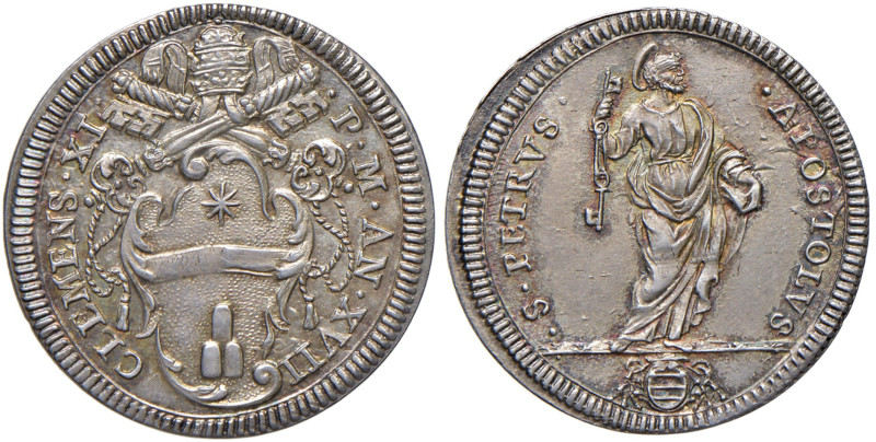 Clemente XI (1700-1721) Giulio A. XVII - Munt. 114 AG (g 3,05) Insignificanti sc...