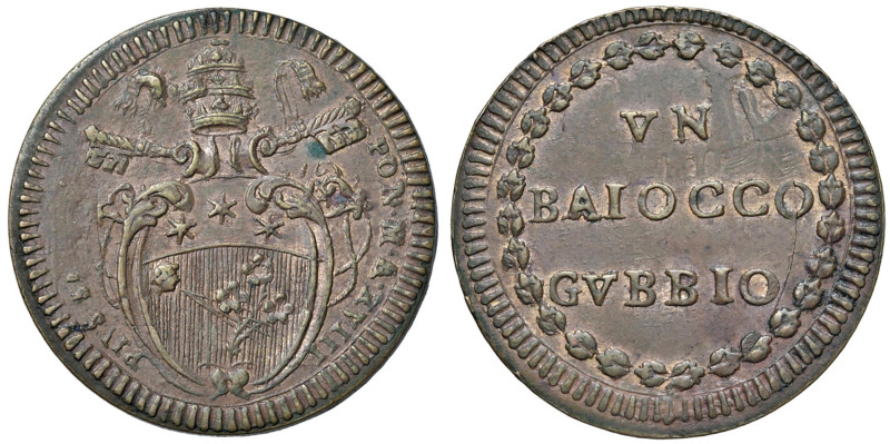 Pio VI (1775-1799) Gubbio - Baiocco A. XVII - Munt. 360 CU (g 12.09) Difetto del...