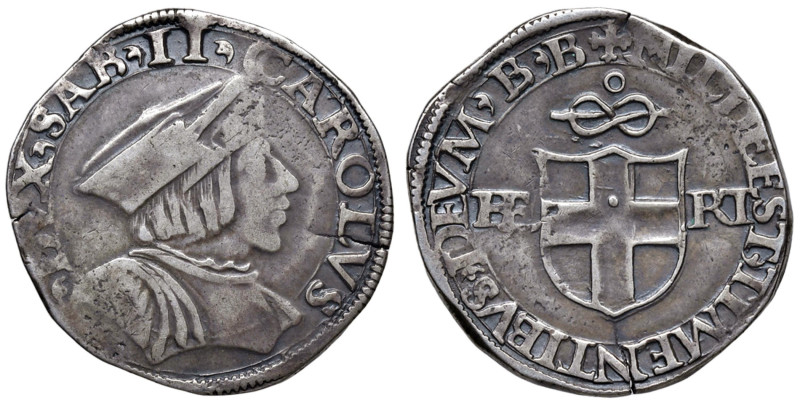 Carlo II (1504-1553) Testone sigla B B - MIR 398 AG (g 9,24) Frattura del tondel...