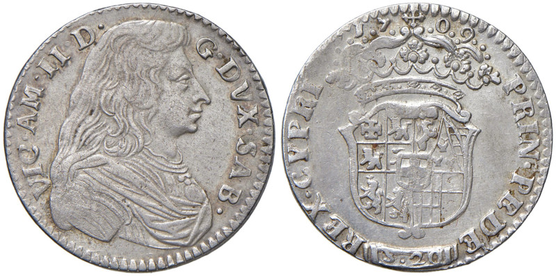 Vittorio Amedeo II (1680-1713) Lira 1709 - MIR 974b AG (g 6,07) RR Bell'esemplar...