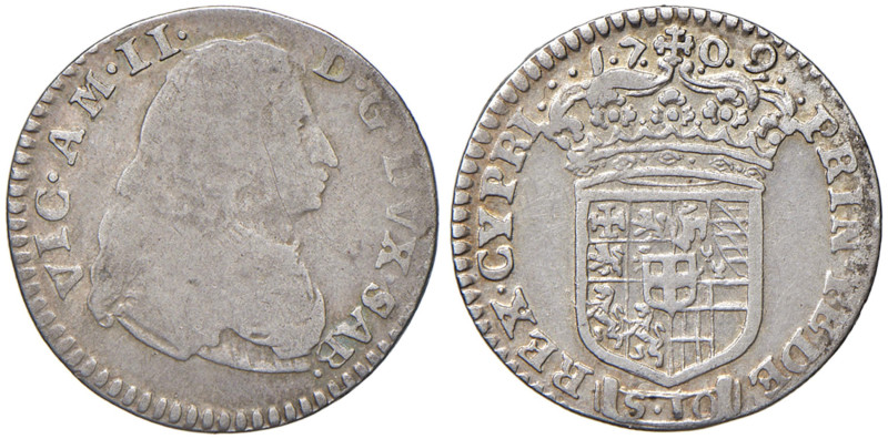 Vittorio Amedeo II (1680-1713) Mezza lira 1709 - MIR 977c (indicato R/10) AG (g ...