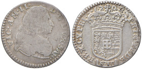 Vittorio Amedeo II (1680-1713) Mezza lira 1709 - MIR 977c (indicato R/10) AG (g 2,95) RRRRR Nel MIR questo millesimo è indicato col massimo grado di r...