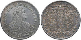 Carlo Emanuele III (1730-1773) Scudo 1733 - Nomisma 16 AG (g 29,66) RR Ex Nomisma 53, loto 1663. Pesante patina scura, modesta schiacciatura sul bordo...