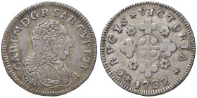 Carlo Emanuele III (1730-1773) Monetazione per la Sardegna - Reale 1732 - Nomisma 90 (indicato R/3) AG (g 2,32) RRR Minimi graffietti ma bell'esemplar...