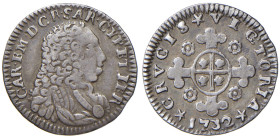 Carlo Emanuele III (1730-1773) Monetazione per la Sardegna - Mezzo reale 1732 - Nomisma 91 (indicato R/3) AG (g 1,25) RRR Abbiamo reperito un solo pas...