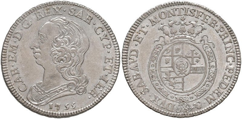 Carlo Emanuele III (1730-1773) Quarto di Scudo 1755 - Nomisma 177 AG (g 8,77)
S...