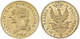 Vittorio Amedeo III (1773-1796) Doppia 1796 - Nomisma 297; MIR 982k AU (g 9,12) RRR Splendido esemplare per questo rarissimo millesimo. Dalla sua rari...