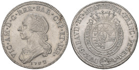 Vittorio Amedeo III (1773-1796) Mezzo scudo 1792 - Nomisma 344; MIR 988s AG (g 17,58) Piccola frattura del tondello
SPL+