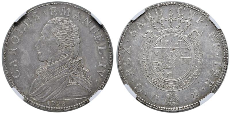 Carlo Emanuele IV (1796-1802) Mezzo scudo 1798 - Nomisma 481 AG R In slab NGC AU...