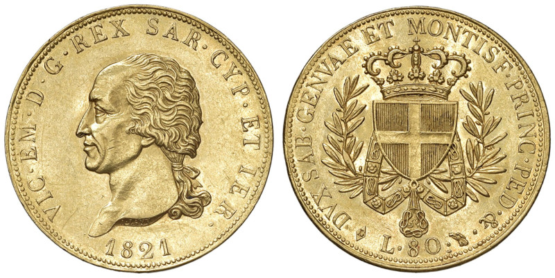 Vittorio Emanuele I (1814-1821) 80 Lire 1821 - Nomisma 507 AU RRR Minimi segnett...