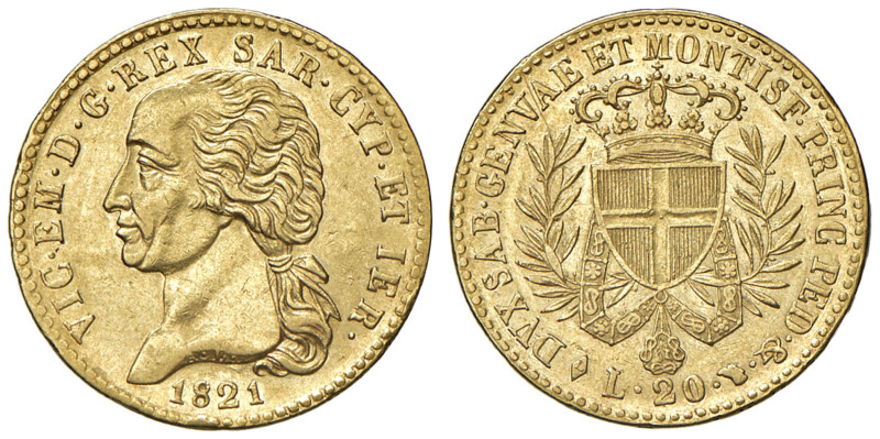 Vittorio Emanuele I (1814-1821) 20 Lire 1821 - Nomisma 514 AU RRR Variante con P...