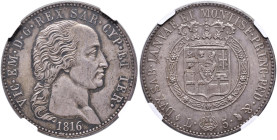 Vittorio Emanuele I (1814-1821) 5 Lire 1816 - Nomisma 515 AG RR In slab NGC MS 64 206277-017 “D. Moore Collection”
MS 64