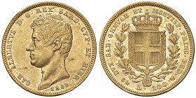 Carlo Alberto (1831-1849) 100 Lire 1832 G - Nomisma 622 AU Minimi segnetti al D/ e colpetti al bordo ma bell’esemplare, specie al R/.
SPL/SPL+
