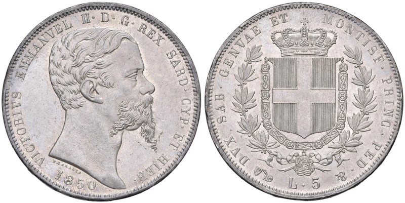 Vittorio Emanuele II (1849-1861) 5 Lire 1850 G - Nomisma 771 AG R Lieve difetto ...