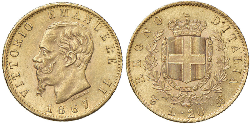 Vittorio Emanuele II (1861-1878) 20 Lire 1867 - Nomisma 854 AU Segnetto sulla te...