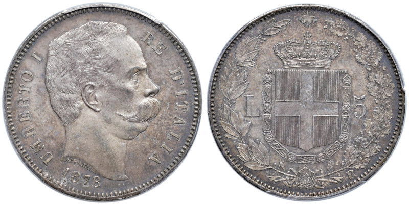 Umberto I (1878-1900) 5 Lire 1878 - Nomisma 992 AG RR In slab PCGS MS 64 700379....