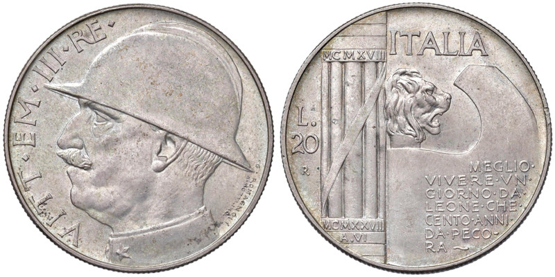 Vittorio Emanuele III (1900-1946) 20 Lire 1928 Elmetto - Nomisma 1093 AG Insigni...