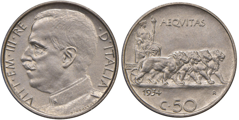 Vittorio Emanuele III (1900-1946) 50 Centesimi 1934 - Nomisma 1251 NI RRR Tiratu...