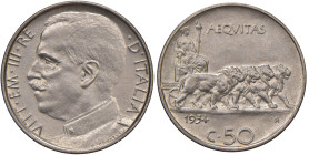 Vittorio Emanuele III (1900-1946) 50 Centesimi 1934 - Nomisma 1251 NI RRR Tiratura di 50 esemplari. Un insignificante segnetto al D/
FDC