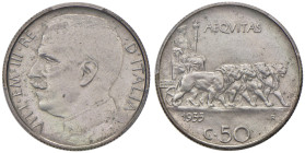 Vittorio Emanuele III (1900-1946) 50 Centesimi 1935 - Nomisma 1252 NI RRR In slab PCGS MS64 41453583. Tiratura di 50 esemplari
MS 64