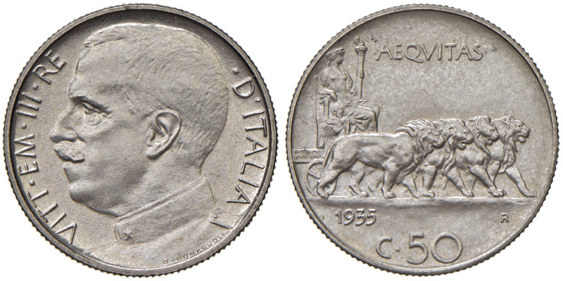 Vittorio Emanuele III (1900-1946) 50 Centesimi 1935 - Nomisma 1252 NI RRR Tiratu...