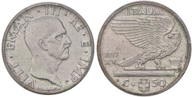 Vittorio Emanuele III (1900-1946) 50 Centesimi 1937 - Nomisma 1254 NI RRR In slab PCGS MS63 numero 41453585. Tiratura di soli 50 esemplari. In regime ...