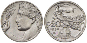 Vittorio Emanuele III (1900-1946) 20 Centesimi 1930 - Nomisma 1283 NI RRR Tiratura di 50 esemplari.
FDC
