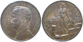 Vittorio Emanuele III (1900-1946) 10 Centesimi 1908 Prova - Luppino PP 238 BR RRRR In slab PCGS SP 65 BN cod. 880369.65/33869745
SP 65 BN