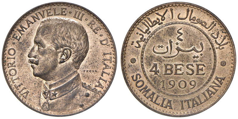 Vittorio Emanuele III (1900-1946) Somalia - 4 Bese 1909 Prova - Nomisma P85 CU R...