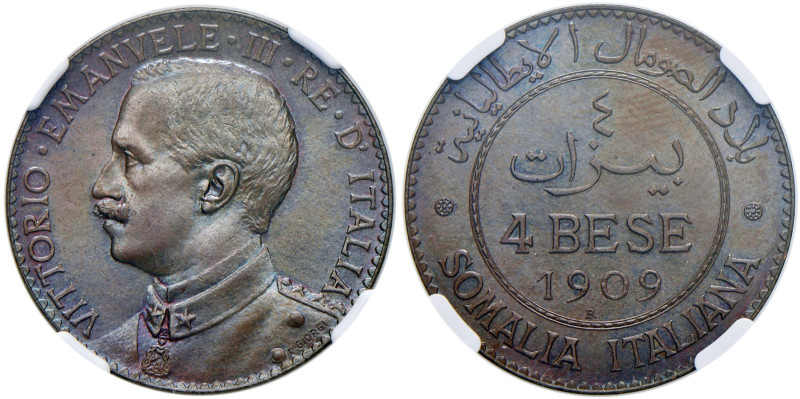 Vittorio Emanuele III (1900-1946) Somalia - 4 Bese 1909 - Nomisma 1429 CU In sla...