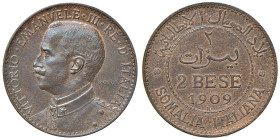 Vittorio Emanuele III (1900-1946) Somalia - 2 Bese 1909 Prova - Nomisma P79; P.P. 400 CU (g 4,95) RR
FDC