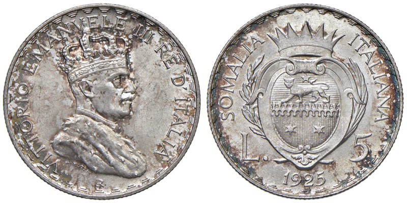 Vittorio Emanuele III (1900-1946) Somalia - 5 Lire 1925 - Nomisma 1446 AG R Insi...
