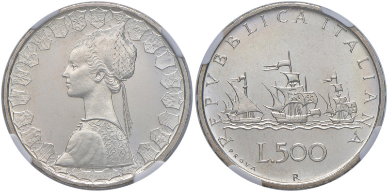 Repubblica italiana - 500 Lire 1957 Prova - AG RR In slab NGC SP 63 6472851-014....